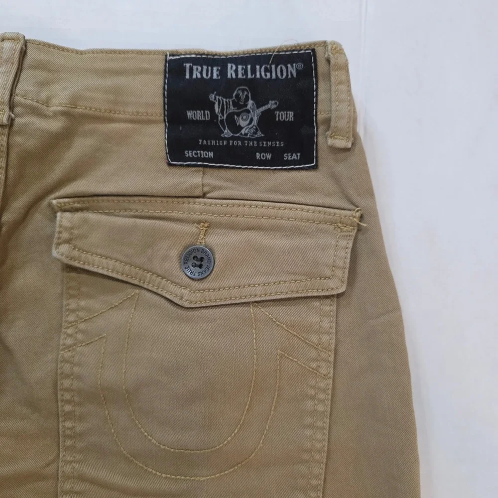 True Religion Patch Pkt Shorts Mens‎ 32 Tan Khaki Flap Pocket Utility Cargo